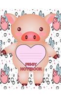 Piggy Notebook: Cute Pig Composition Book 7.44" x 9.69" 100 Pages Dot Grid Paper