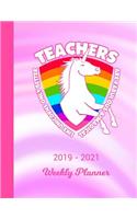 2019 - 2021 Weekly Planner: Teacher Unicorn Rainbow Pink & White Cover 2 Year Day Planning January 19 - December 20 Notebook Planner Set Goals, Get Things Done Datebook Calenda