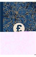 Monogram Symbol Pound Sterling Sign Money Management Marble Notebook (Blue Ginger Edition)