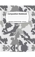 Composition Notebook: Wide Ruled, 60 Sheets/120 Pages, 7.44" x 9.69 Gray Military Camouflage