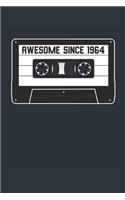 Awesome Since 1964 - Blank Lined Journal, Notebook, Diary, Planner - Vintage 55th Birthday Gift For 55 Years Old Men and Women - Retro Mixtape
