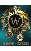 Weekly Planner Initial "W" Monogram September 2019 - December 2020: Steampunk Teal Falcon and Clock Personalized 16-Month Large Print Letter-Sized Schedule Organizer by Week for Teachers and Students Printed and Desi