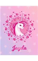 Jayda: Unicorn Large Blank Primary Sketchbook Paper - Pink Purple Magical Horse Personalized Letter J Initial Custom First Name Cover - Drawing Sketch Book