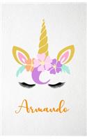 Armando A5 Lined Notebook 110 Pages: Funny Blank Journal For Lovely Magical Unicorn Face Dream Family First Name Middle Last Surname. Unique Student Teacher Scrapbook/ Composition Great
