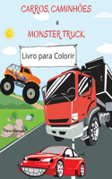Livro para colorir de carros, caminhões e caminhões-monstro