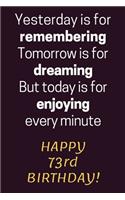Yesterday is for Remembering Tomorrow is for Dreaming But Today is for Enjoying Happy 73rd Birthday