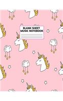 Blank Sheet Music Notebook: Cute Unicorn Matte Cover Design with 110 Pages White Paper Interior for Musician Students and Professionals Playing Piano, Ukelele, Mandolin and oth