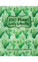 2020 Monthly Planner Cactus Patterns Green Marble: Weekly & Daily Organizer Jan to Dec 2020