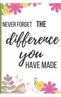 Never Forget The Difference You've Made: Inspiring Appreciation & Thank You Gift for Women and Professionals Who Have Made a Positive Influence on People's Lives. Ruled Journal