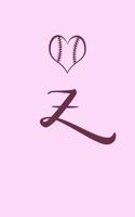 Z: Name Monogram Initial Z Softball 6x9" Lined Notebook/Journal Gift Idea For Girls, Women, School, College and Work