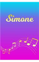 Simone: Sheet Music Note Manuscript Notebook Paper - Pink Blue Gold Personalized Letter S Initial Custom First Name Cover - Musician Composer Instrument Com