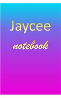 Jaycee: Blank Notebook - Wide Ruled Lined Paper Notepad - Writing Pad Practice Journal - Custom Personalized First Name Initial J Blue Purple Gold - Taking 