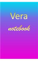 Vera: Blank Notebook - Wide Ruled Lined Paper Notepad - Writing Pad Practice Journal - Custom Personalized First Name Initial V Blue Purple Gold - Taking 