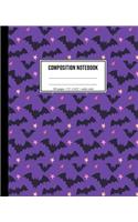 Composition Notebook: Purple Bat Halloween Notebook For Kids