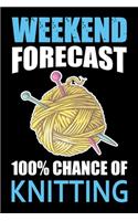 Weekend Forecast 100% Chance Of Knitting: Knitting lined journal Gifts. Best Lined Journal gifts for Knitters who loves Knitting, Crocheting, Quilting. This Funny Knit Lined journal Gifts is