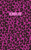 Emilie: Personalized Pink Leopard Print Notebook (Animal Skin Pattern). College Ruled (Lined) Journal for Notes, Diary, Journaling. Wild Cat Theme Design wi