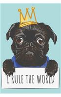 Mops Notizbuch I rule the world: vielseitiges Notizbuch modernes und auffälliges Notizbuch kariert 120 karierte Seiten Din A5 perfekt als Notizheft, Tagebuch und Journal Geschenk mi