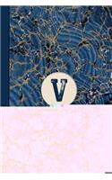 Monogram V Marble Notebook (Blue Ginger Edition): Blank Lined Marble Journal for Names Starting with Initial Letter V