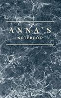 Anna's Notebook: Personalised Custom notebook for Anna: Beautiful marble effect notebook notepad jotter - makes a special personal gift and present for Anna
