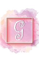 G: Personalized Monogrammed Initial G Writing Journal, Notebook or Diary for Girls or Women. Watercolor background & Cream Alphabet Letter. 6x9 110 Bla