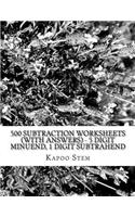 500 Subtraction Worksheets (with Answers) - 5 Digit Minuend, 1 Digit Subtrahend