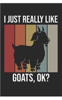 I Just Really Like Goats, OK?: DIN A5 Ziege Notizheft - 120 Seiten kariertes Ziege Notizbuch für Notizen in Schule, Universität, Arbeit oder zuhause. - Eine tolles Geschenk für Ih
