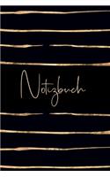 Notizbuch Linien: Blanko Liniert, Abstraktes Streifenmuster Schwarz Gold, Journal zum Selbstgestalten