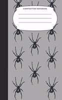 Composition Notebook: 7.5X9.25 Inch 109 Pages Halloween Themed Spiders Half Blank Half Wide Ruled School Exercise Book With Picture Space For Kids and Adults - Grades K2 
