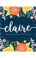 Claire: Notebook - Libreta - Cahier - Taccuino - Notizbuch: 110 pages paginas seiten pagine: Modern Florals First Name Notebook in Orange, Mint & Yellow on 