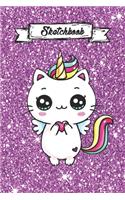 Sketchbook: Cute Cat Unicorn Doughnut Kawaii Sketchbook for Girls: 111+ Pages of 6x9 Blank Paper for Drawing, Doodling or Sketching Sketchbooks For Kids