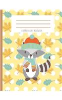 Composition Notebook: Raccoon Autumn Beanie Scarf Fall Leaves Yellow Polka Dot Journal Notebook