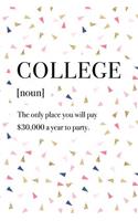 College the Only Place You Will Pay $30000 a Year to Party: A 6x9 Inch Matte Softcover Journal Notebook with 120 Blank Lined Pages and a Funny Dictionary Word Definition Cover Slogan