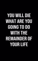 You Will Die What Are You Going to Do With the Remainder of Your Life: A softcover blank lined journal to jot down ideas, memories, goals, and anything else that comes to mind.