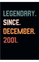Blank Lined Journal, Notebook, Diary, Planner - Legendary Since December 2001 - 18th Birthday Gift For 18 Years Old Men and Women born in December: Medium College-Ruled Journey Diary, 110 page, Lined, 6x9 (15.2 x 22.9 cm)