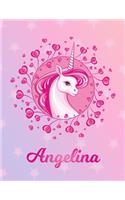 Angelina: Unicorn Large Blank Primary Handwriting Learn to Write Practice Paper for Girls - Creative Pink Purple Magical Horse Personalized Letter A Initial C