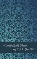 Weekly Monthly Planner July 2019 to June 2020: Blue Art Mandala, Calendar Book July 2019-June 2020 Weekly/Monthly/Yearly Calendar Journal, Large 8.5" x 11" 365 Daily journal Planner, 12 Months Ju