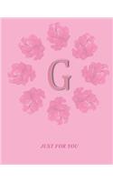 G: Monogram Initial G Letter Ruled Notebook for Women, Girl and School, Pink Floral Cover 8.5'' x 11'', 100 pages