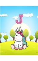 J: Monogram Initial J with Little Unicorn Notebook for Kids, Children, Girl, Boy 8.5x11