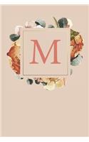M: Peach Monogram Sketchbook - 110 Sketchbook Pages (6 x 9) - Floral Watercolor Monogram Sketch Notebook - Personalized Initial Letter Journal - Monogr