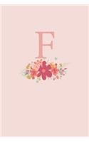 F: A Simple Pink Floral Monogram Sketchbook - 110 Sketchbook Pages (6 x 9) - Floral Watercolor Monogram Sketch Notebook - Personalized Initial Letter J