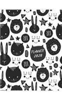 Planner 2020: Monthly & Weekly Diary / Agenda 2020 with GRATITUDE JOURNAL, HABIT & MOOD TRACKER, PERSONAL & BUSINESS TO-DOs - Cover Illustration of Cute Black & W