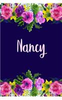 Nancy: Personalized Name Pink Floral Design Matte Soft Cover Notebook Journal to Write In. 120 Blank Lined Pages