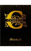 Catherine Notebook: Letter C Personalized First Name Personal Writing Notepad Journal Black Gold Glittery Pattern Effect Cover Wide Ruled Lined Paper for Journalists & 