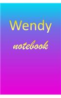 Wendy: Blank Notebook - Wide Ruled Lined Paper Notepad - Writing Pad Practice Journal - Custom Personalized First Name Initial W Blue Purple Gold - Taking 