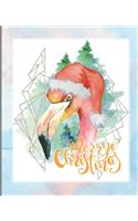 Merry Christmas: Christmas Flamingo Notebook, Wide Ruled Notebook, Writing Notebook, School Notebook, Gift for Kids, Students, Teens, 7.5 x 9.25 Notebook