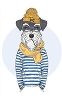 Life is Better with Schnauzers: Journal / Notebook featuring a hipster/dashing Schnauzer in a yellow cap, glasses, stripped shirt, and a pipe, size 6" x 9"