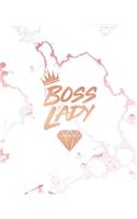 Boss Lady: Inspirational Quote Notebook, Elegant White Marble and Rose Gold - 8 x 10, 120 Wide Ruled Pages