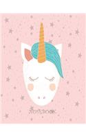 Notebook: Cute unicorn on pink star cover and Dot Graph Line Sketch pages, Extra large (8.5 x 11) inches, 110 pages, White paper, Sketch, Draw and Paint