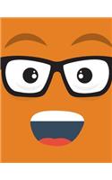 Emoji Face Notebook: Orange Smile Glasses Square Face Journal Lined Ruled Page Paper For Kids Teen Girl Boy Preschool Kindergarten Primary School Great For Writing Activ