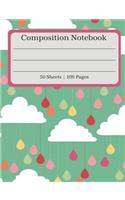 Composition Notebook: Rain Clouds Composition Book (100 Pages 50 Sheets)
